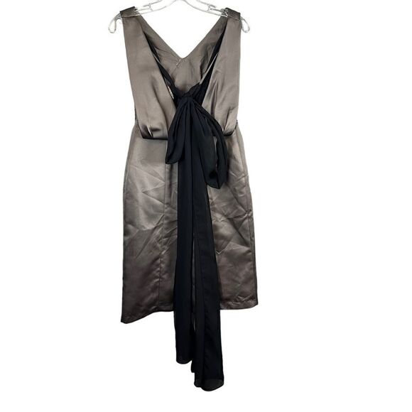 White Vera Wang Knee Length Sheath Dress Bronze Sash Back Tie Formal US 6 - Picture 5 of 13